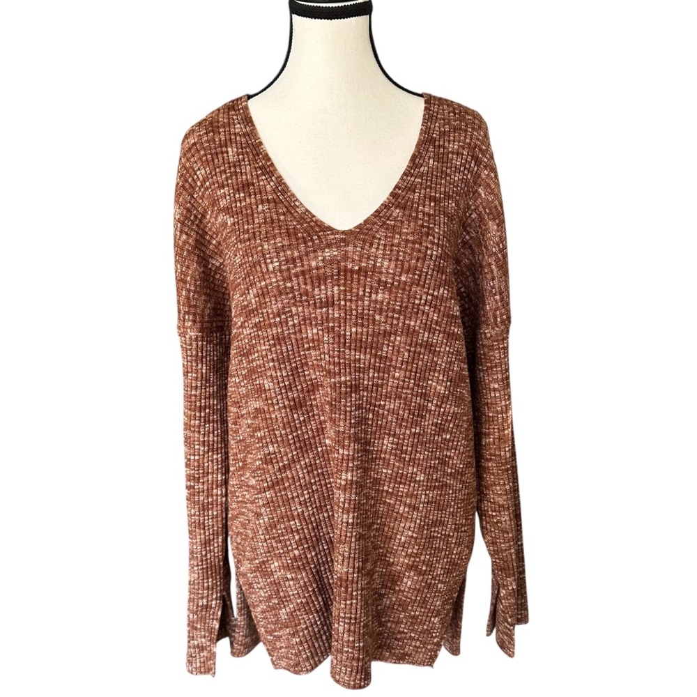 Abercrombie & Fitch Heathered Brown Ribbed Knit Sweater w/ Slits Oversized Small